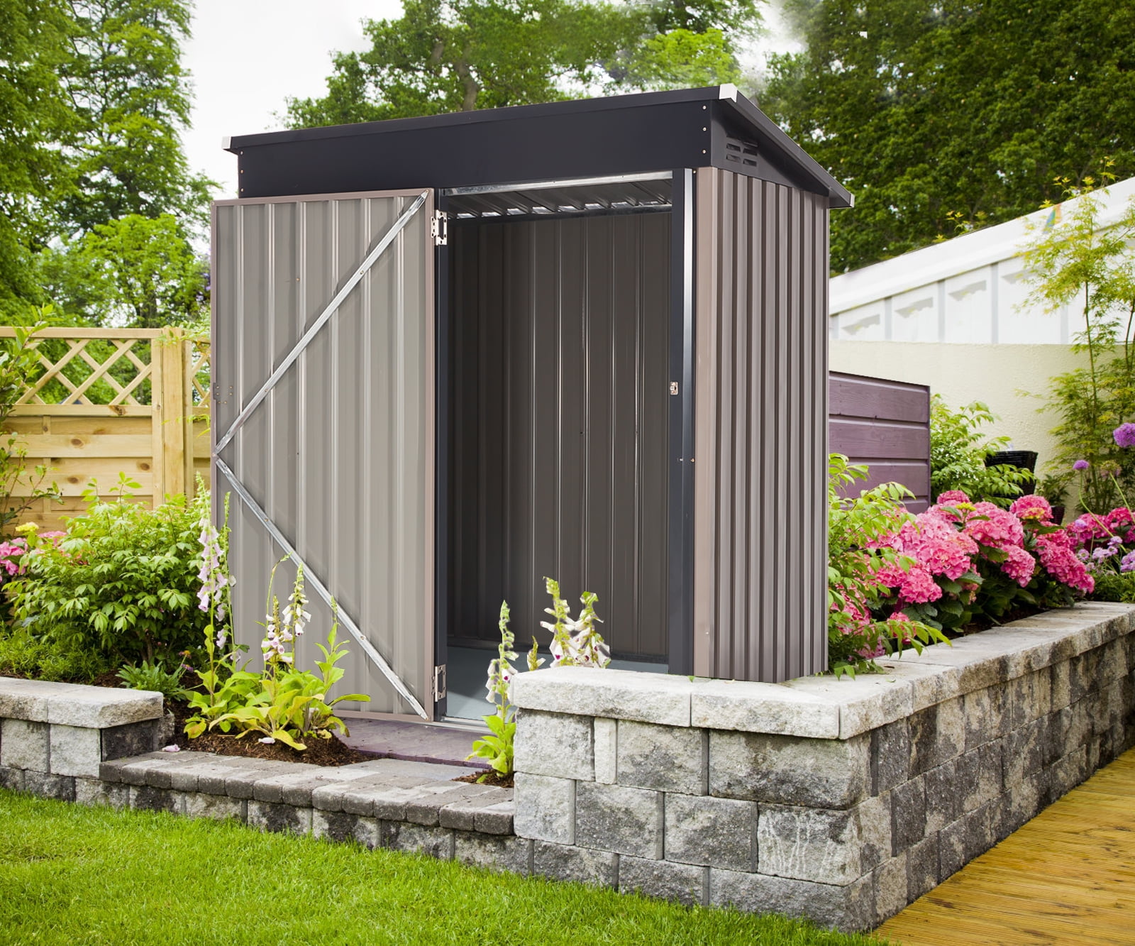 AECOJOY 5' x 3' Outdoor Metal Storage Shed with Lockable Door for