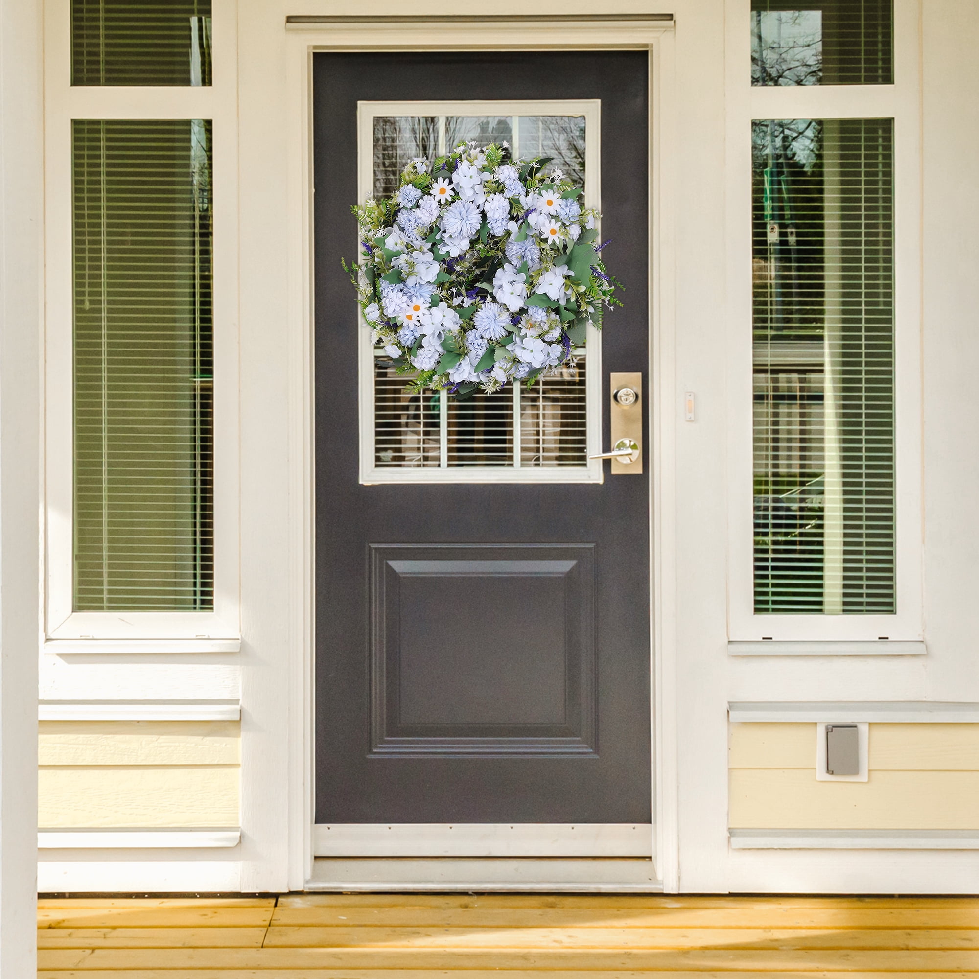 Unique Bargains Peony Wreaths for Front Door Artificial Flower Wreath Fall Wreaths Blue