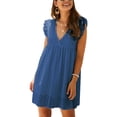 thumbnail image 2 of VISgogo Vestido casual para mujer, manga voladora, cuello en V, ahuecado, color sólido, suelto, vestidos acampanados VISgogo moda, 2 of 6