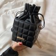 thumbnail image 2 of Retro Mujer PU Checker Cordón Crossbody Bolso Cadena Cubo Bolso (Negro), 2 of 6