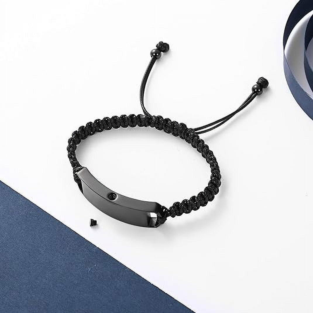 Personalized Square Cremation Urn Bracelet for Ashes for Men Women Stainless Steel Braided Adjustable Wristband Bangle Keepsake Human Pet Memorial Gift