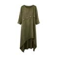 thumbnail image 5 of TKYCMSUAKI Linen Dresses for Women 3/4 Sleeve Crewneck Solid Color T Shirt Dress Loose Fit Irregular Hem Midi Dress Summer Casual Beach Vacation Sundress, 5 of 8