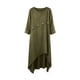 thumbnail image 5 of Vestido de Manga 3/4 para las Mujeres Color Sólido Suelto Lino Irregular Doblado, Casual Cuarto de Manga Vestido para las Mujeres Cuello Redondo Verano Confort Superior, 5 of 7