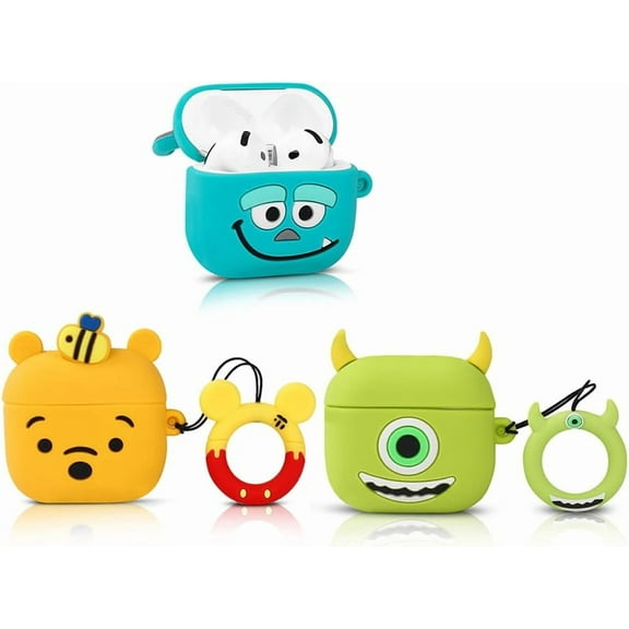 (3Pack) Case for AirPods 4 Wireless Earbuds (2024) with Carabiner, Silicone Charging Protective Cover with Cartoon Skin Design for AirPods 4th Generation Headphones