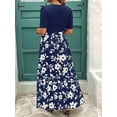 thumbnail image 2 of Navy Blue Floral Print Tiered Maxi Dress With Tie Waist And Short Sleeves For Women, 2 of 7