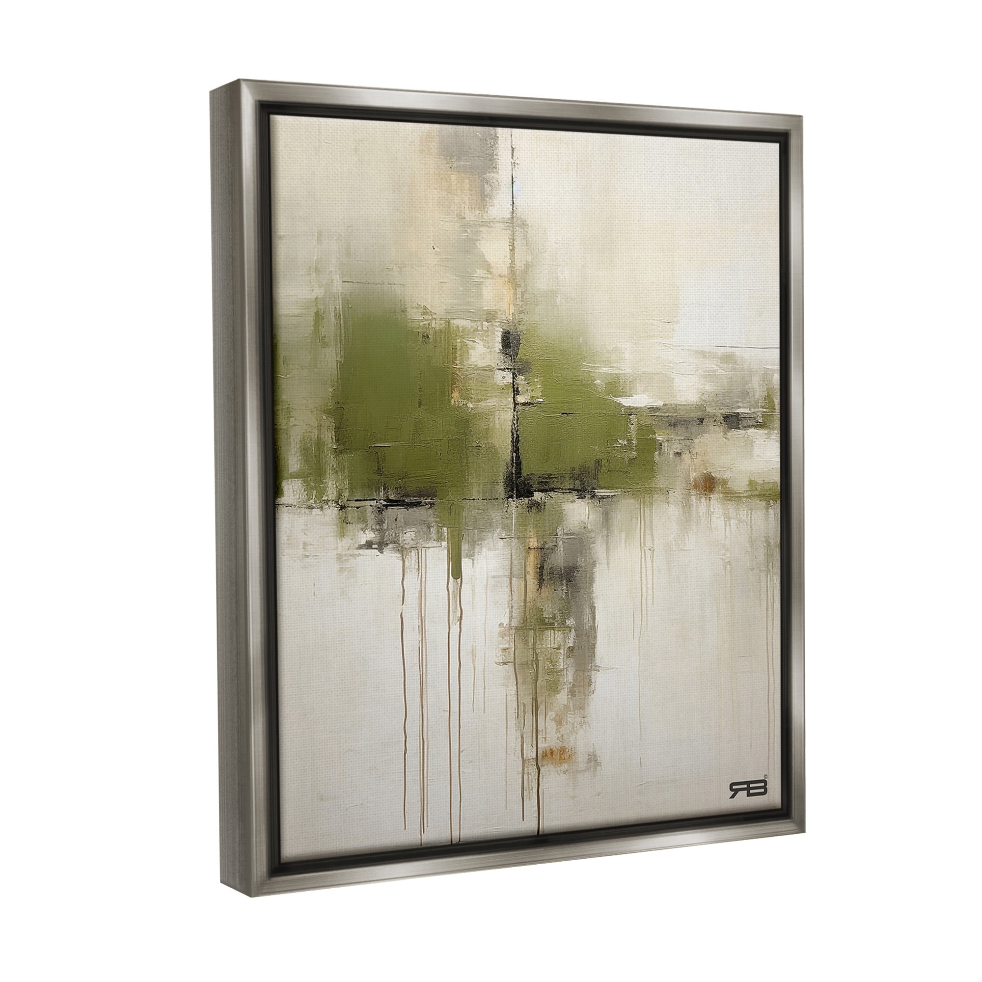 Stupell Industries Modern Paint Drip Horizon Abstract Painting Gray Floater Framed Canvas Art Print Wall Art, 25 x 31