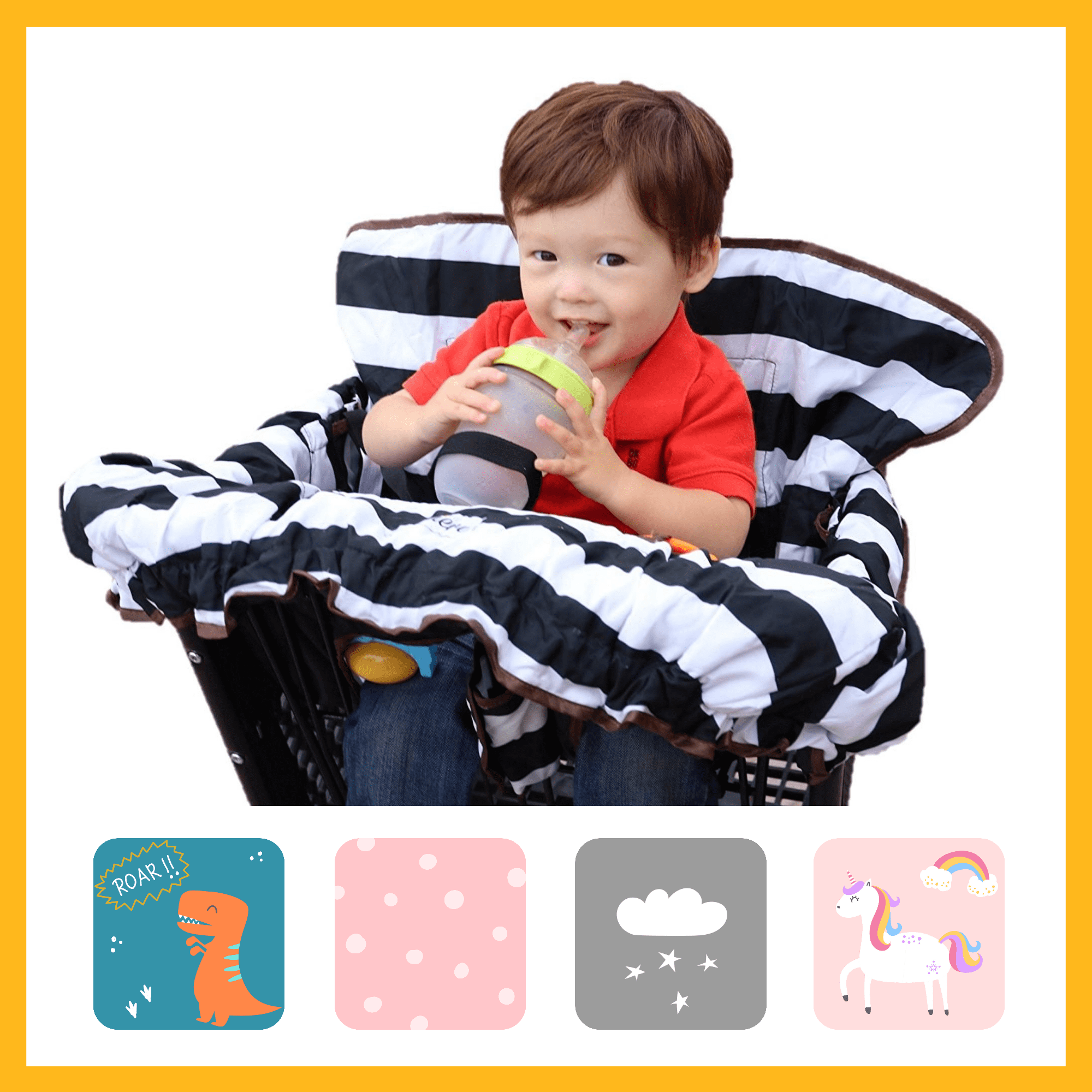 Per 2-in-1 Shopping Cart Cover Polka Dot High Chair Cover Protective Cushion Full Safety Harness Universal Fit Foldable and Washable for Baby Toddlers 