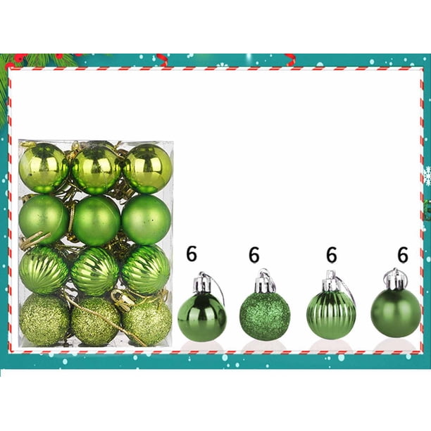 24 Bolas de Adorno de Árbol de Navidad 3cm, 2pc, Verde Bosque, Ornamento de Árbol de Navidad, Caja Cuadrada