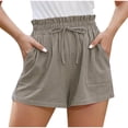 thumbnail image 2 of Fengqque Women's Linen-cotton Summer Shorts Drawstring High Elastic Waisted Wide Leg Loose Casual Shorts with Pockets Women's Shorts Khaki 4(S), 2 of 8