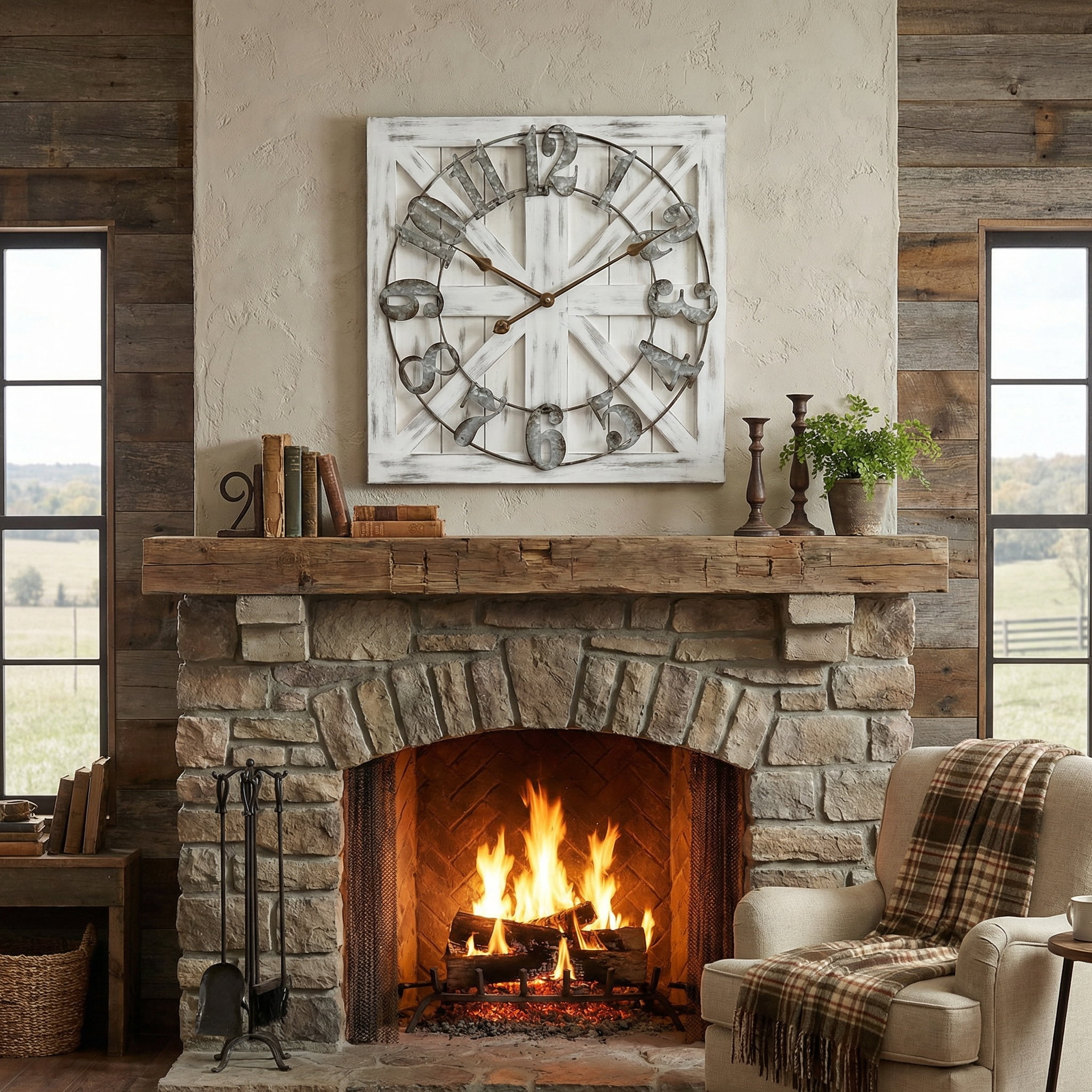 EMAX HOME 24 in Quartz Farmhouse Wall Clocks, Roman Numerals, Silent