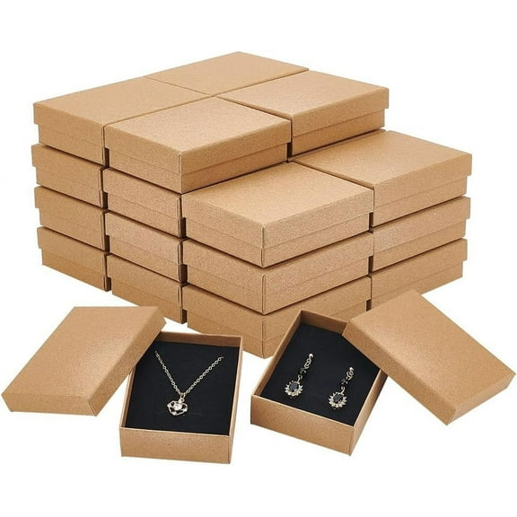 24 Packs Necklace Ring Box 3.5x2.75x1 Inch Brown Kraft Cardboard Jewelry Boxes Rectangle Jewelry Gift Boxes
