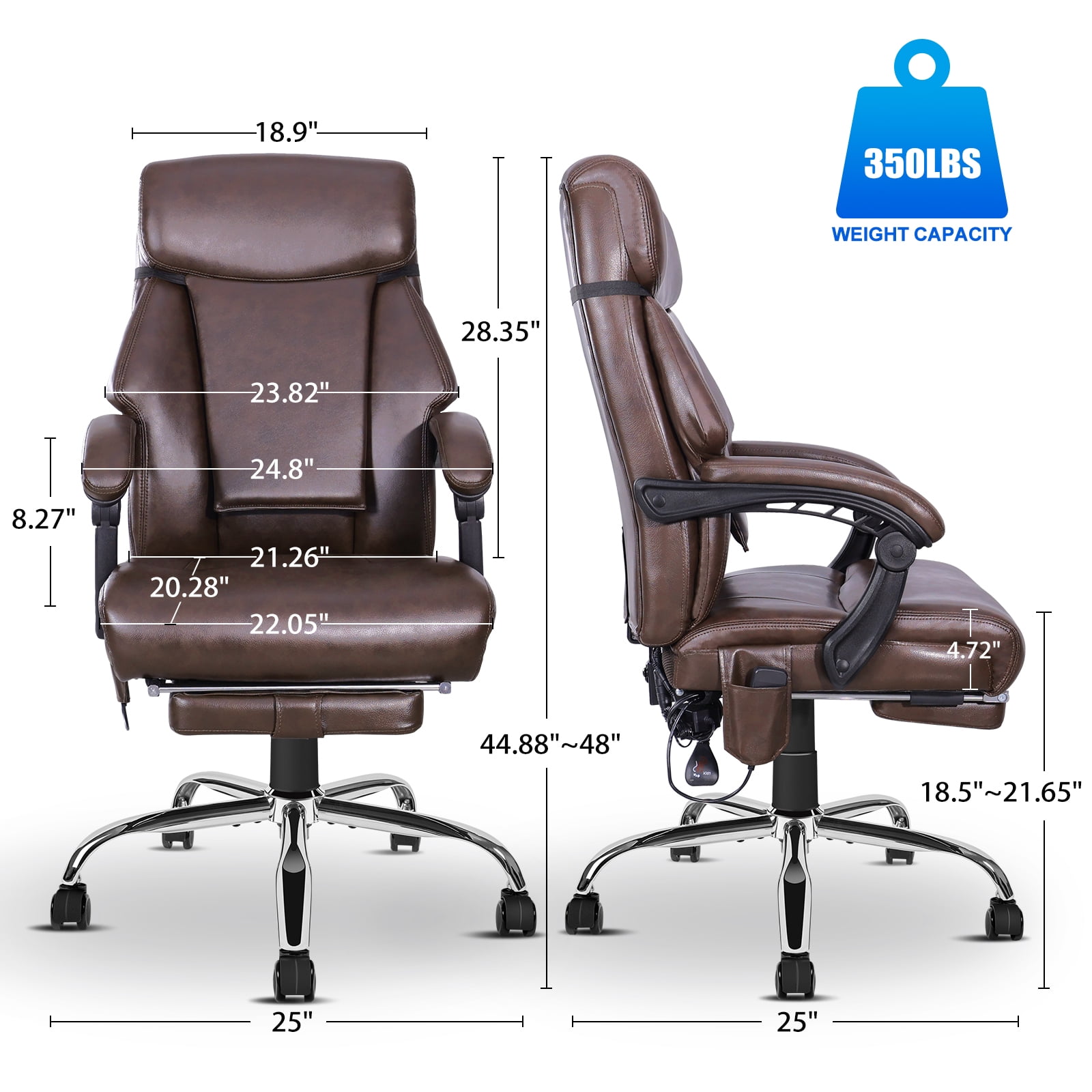 NOBLEMOOD 4 Points Massage Heated Office Chair with Foot Rest&Pillow Black Brown Ergonomic Excutive Office Chair for Adult