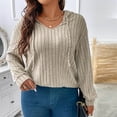 thumbnail image 4 of Rib Knitted Hooded Tops for Women Long Sleeve V Neck Casual Loose Oversized Tshirts Plus Size Blouses Solid Pullover Shirts Khaki,4XL, 4 of 6