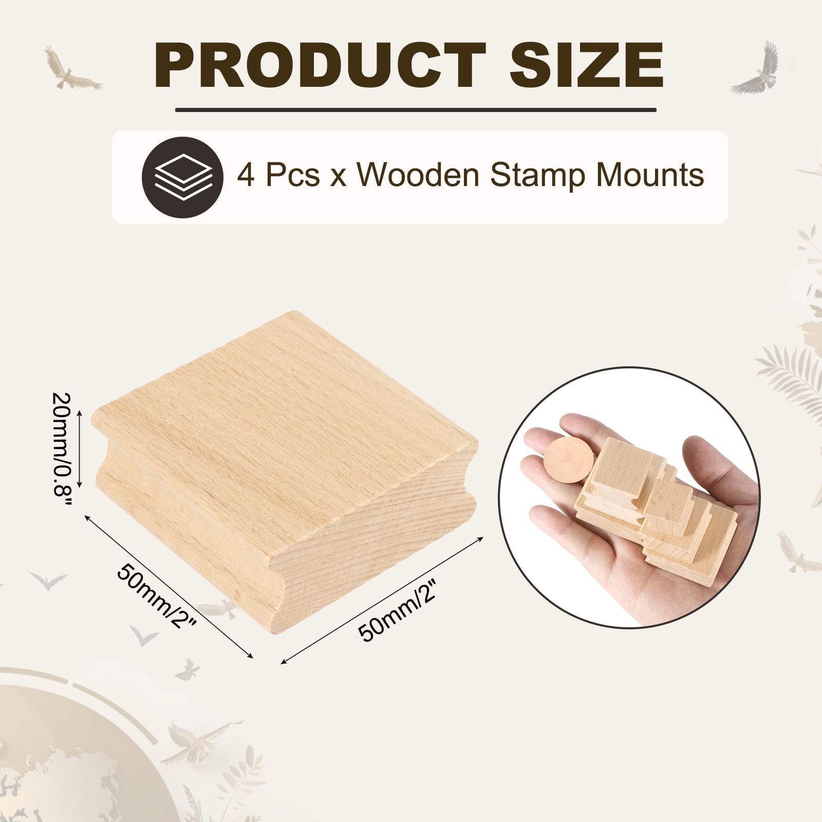Unique Bargains Wooden Stamp Block Blank Rubber Mounts Handle Hard Wood Blocks 2"x2"x0.8