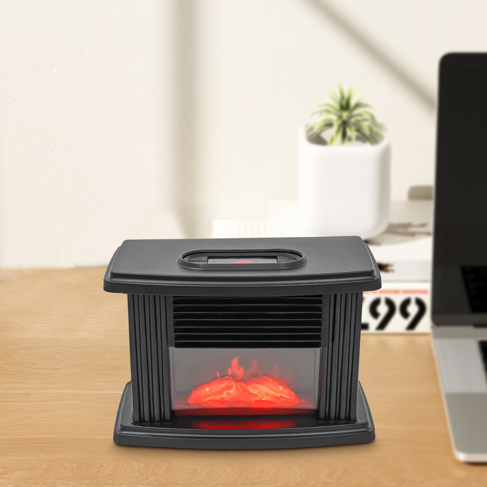 DENEST Mini Electric Fireplace, 1000W, Free Standing Space Heater Stove with 3D Flame Effect for  Home