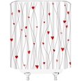 thumbnail image 3 of Cortina de ducha con forma de corazón, diseño de San Valentín, corazón rojo, geométrico, a rayas, romántico, dulce pareja, tela bohemia sencilla, decoración de baño con ganchos, rojo, negro y blanco, 3 of 6