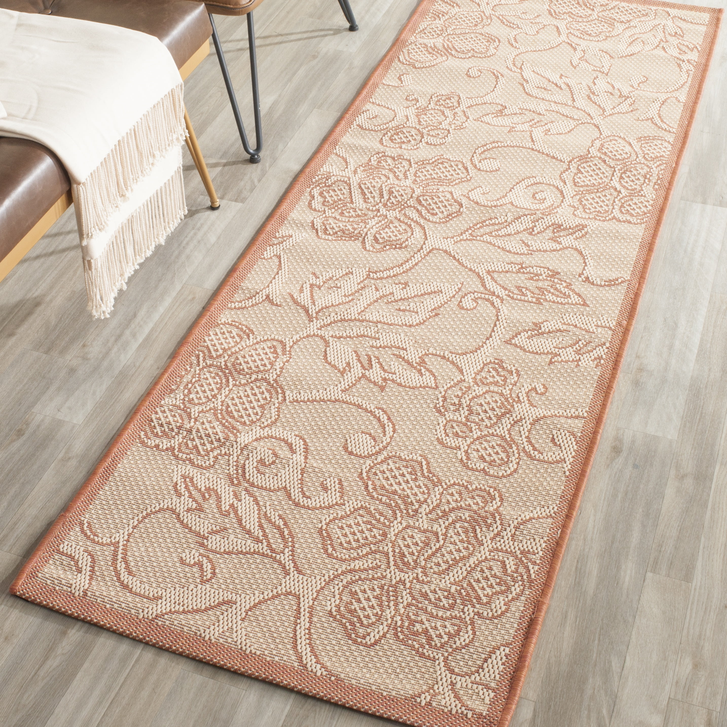 Safavieh Courtyard Helen Floral Indoor/Outdoor Runner Rug, Natural/Terracotta, 2'3" x 6'7"