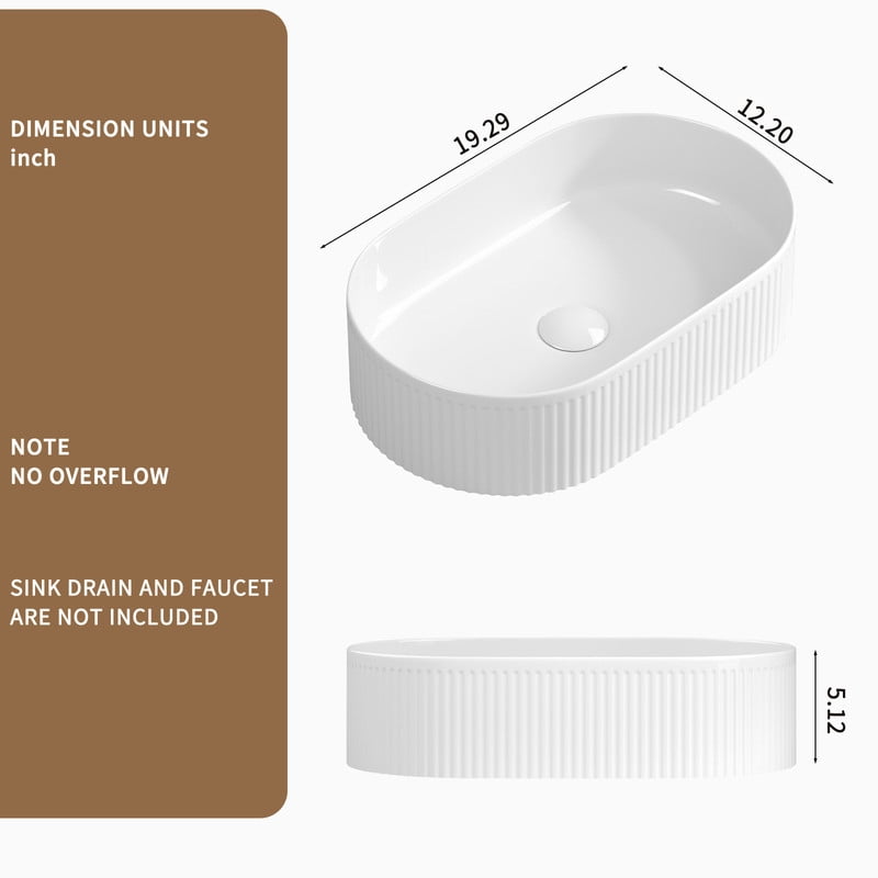 TICOZE Oval 19" Vessel Sink – Above-Counter Bathroom Sink with High-Temperature Porcelain, Modern Vanity Sink Design for Vanity Bowl Sink Applications as a Ceramic Bathroom Sink