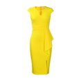 thumbnail image 1 of Femmes Mode Tempérament Sexy Couleur Unie Robe Plissée (Jaune XXL) J01, 1 of 8