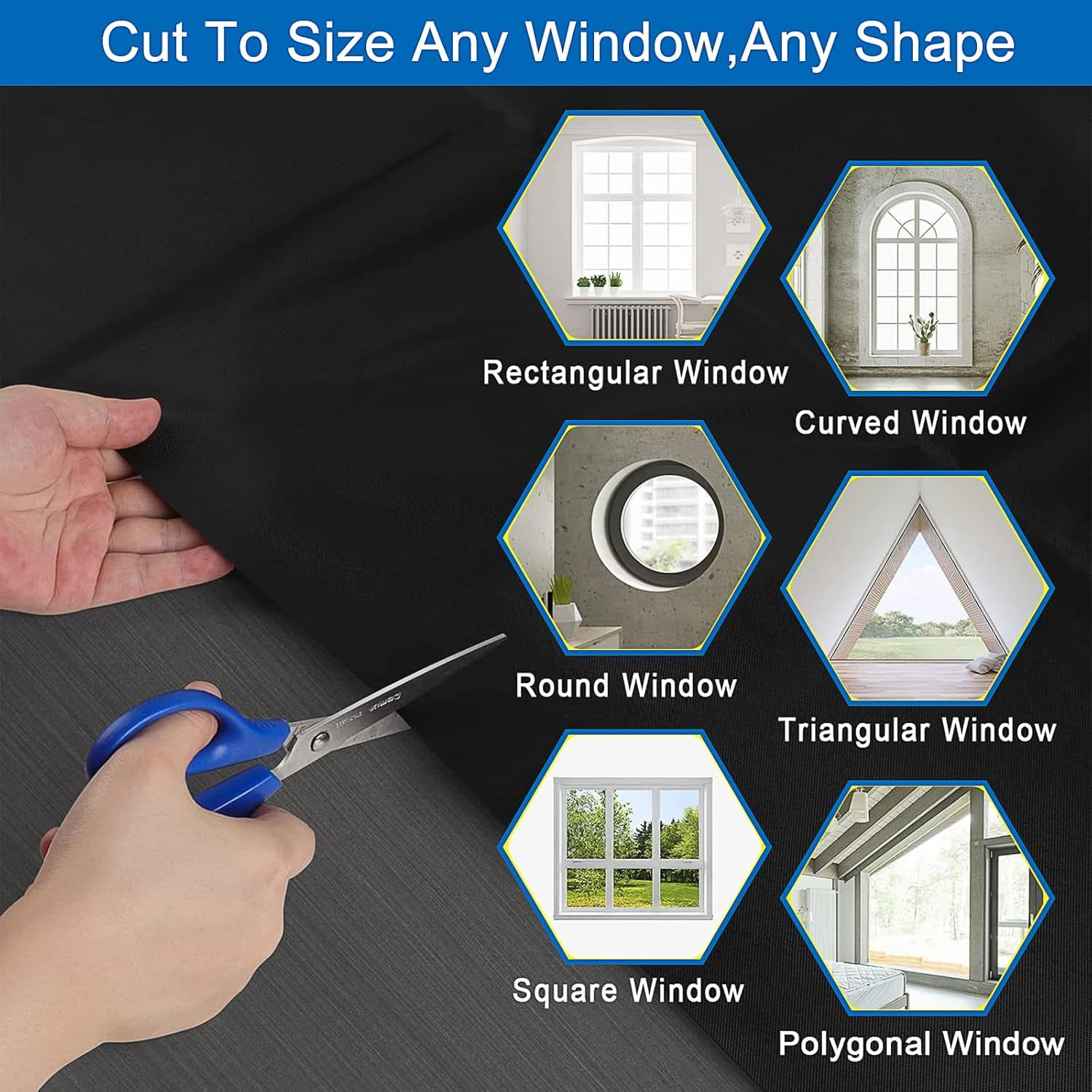 Blackout Blind Magnetic Window Cover, No Drill, Cut Any Size or Shape, Portable Black Out Shades with Magnetic Closure
