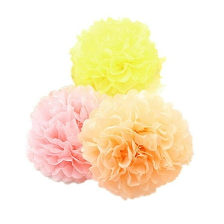 9pcs Mixed 3 Sizes Pink Orange Yellow Pom Poms Flower Derker Fiesta 9pcs Mixed 3 Sizes Pink Orange Yellow Pom Poms Flower Derker Fiesta Paper