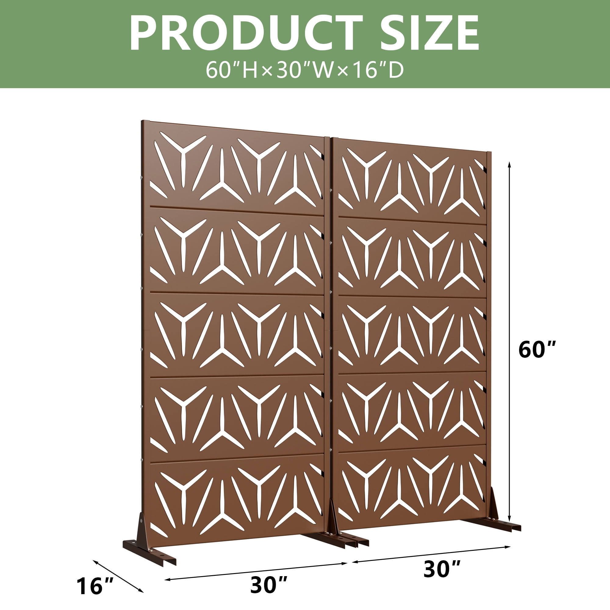 MAYEERTY 5 Panels Metal Outdoor Privacy Screen Panel Garden Divider Patio Backyard Decorative Privacy Fence 2Pcs, 59×29.5×15.7in