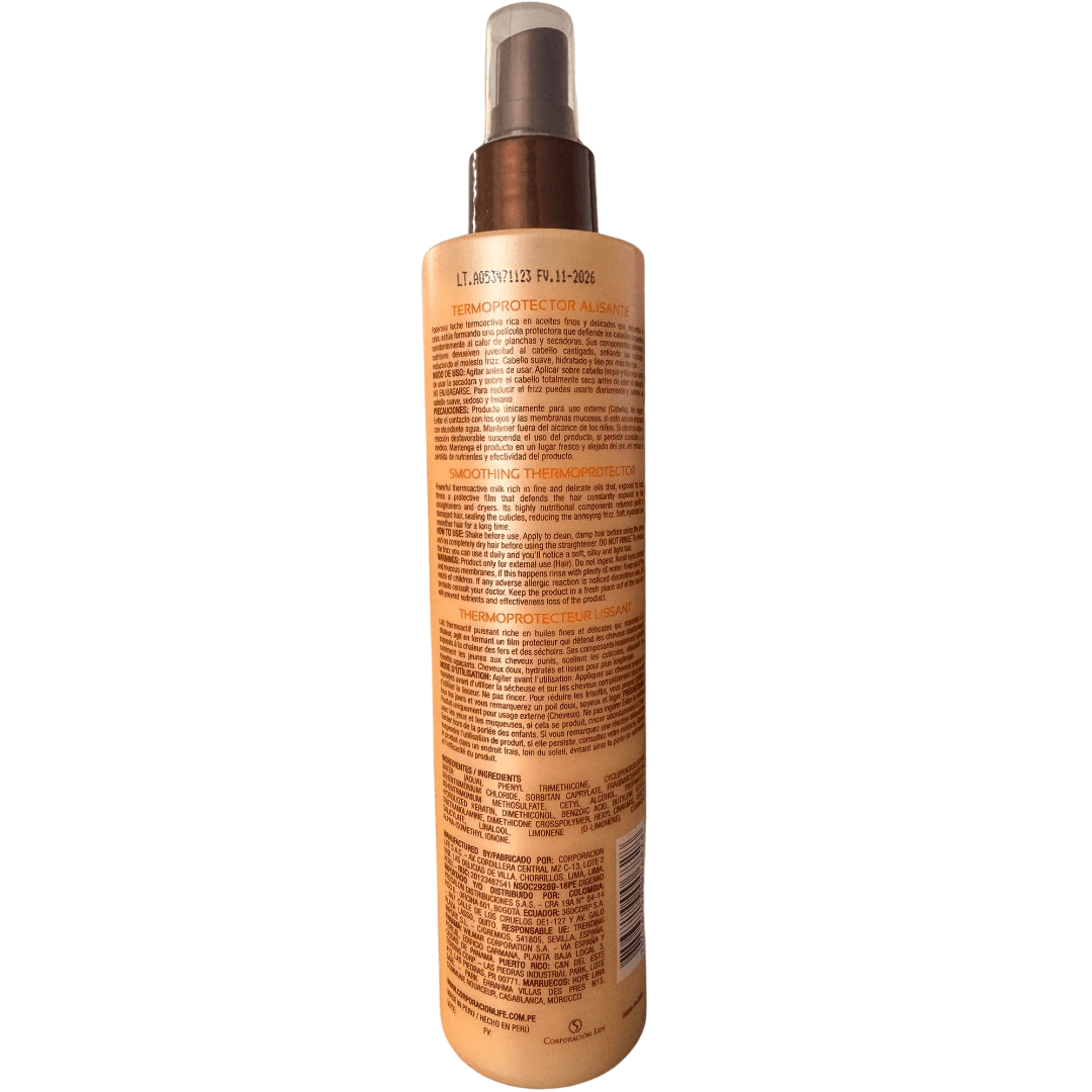 Placenta Life Be Natural Lisso Keratina Smoothing Thermoprotector for Straight or Frizzy Hair-Split Ends Repairing-Nourishing- Frizz Control Termoprotector -250 ml/8.45 fl.oz
