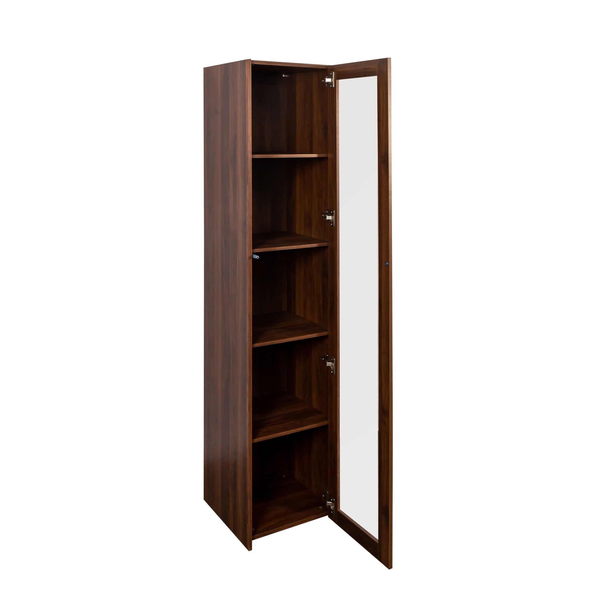 Display Cabinet Curio Storage Cabinet with 5 Shelves LED Lights for Collectibles, Walnut