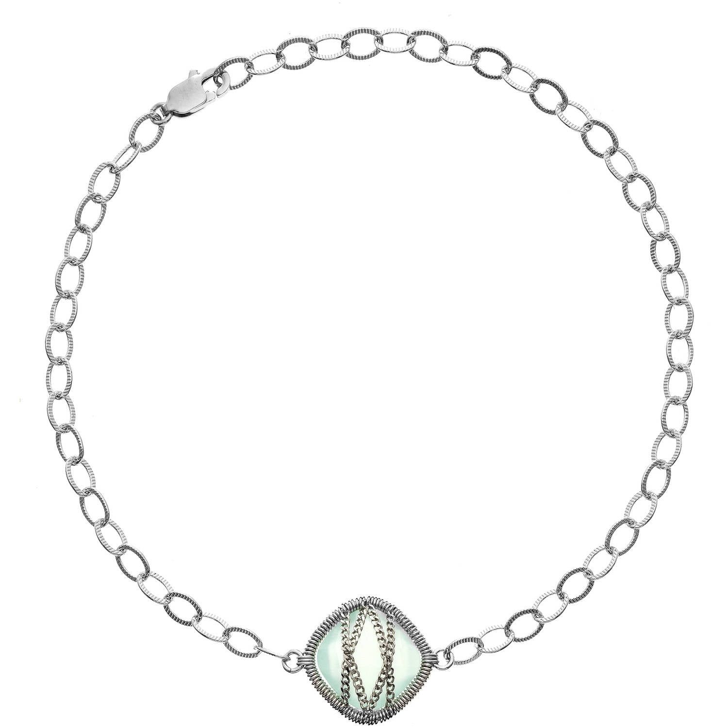 5th & Main Sterling Silver Hand-Wrapped Single-Squared Chalcedony Stone Bracelet by Generic