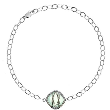 5th & Main Sterling Silver Hand-Wrapped Single-Squared Chalcedony Stone Bracelet