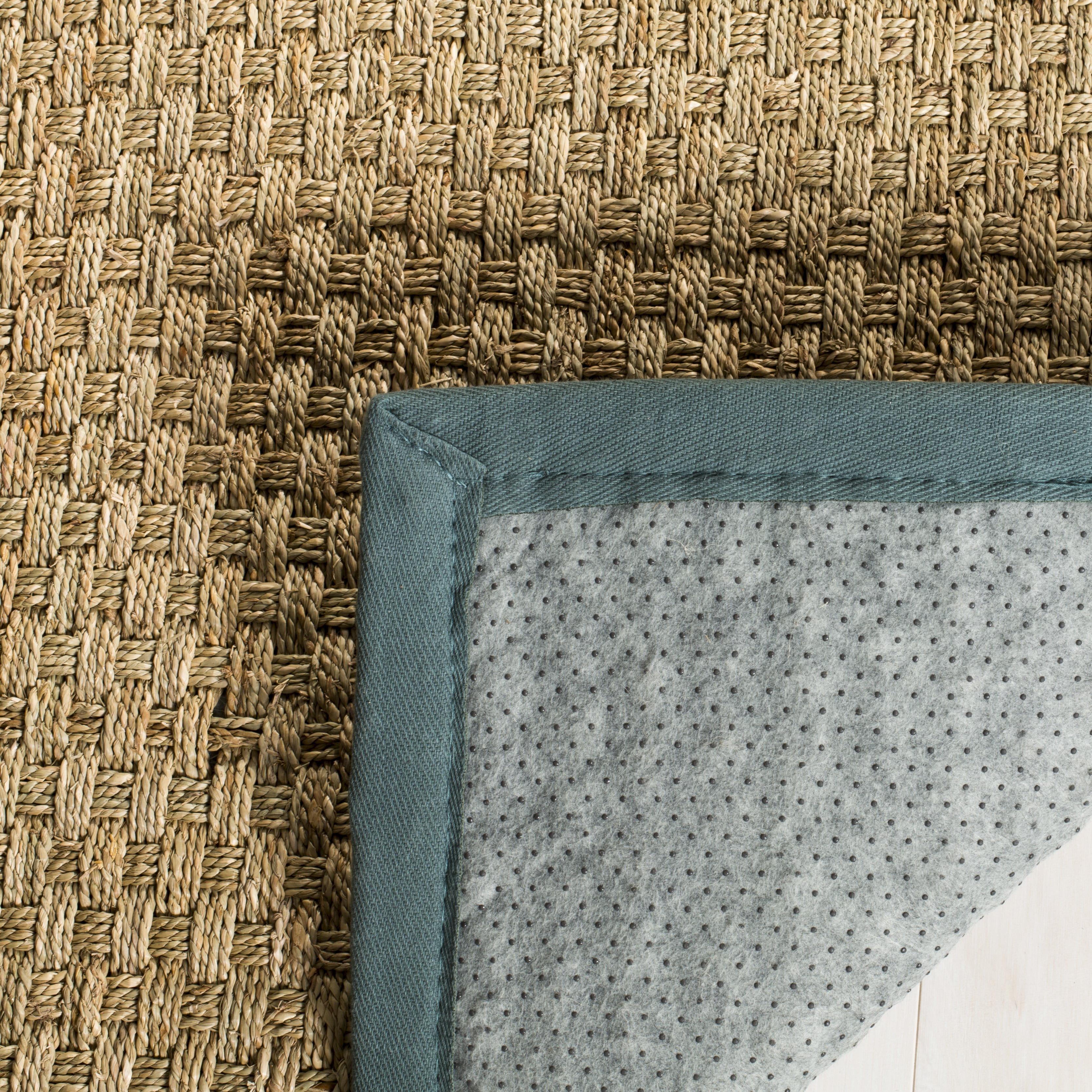 SAFAVIEH Natural Fiber Arbor Bordered Area Rug, Natural/Dusty Teal Blue, 6' x 9' - Coastal Design, Natural & Dusty Teal Blue, Seagrass, Ideal for Entryway, Kitchen, Living Room, Office