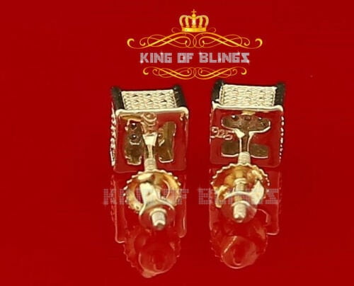 King of Bling's 0.05ct Diamond 925 Sterling Silver Yellow Stud Gents / Ladies Square Earrings