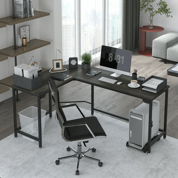 Wood Steel L-shaped Computer Desk Workstation Study Writing Home Office ...