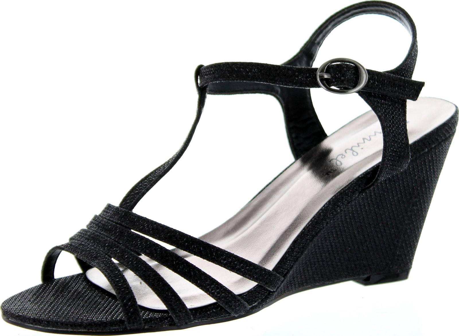 Bonnibel Womens Flosa-1 Glitter T Strap Wedge Dress Sandals, Black, 9 -  Walmart.com