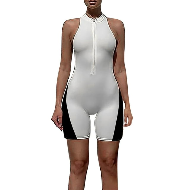 Linen Jumpsuits For Women Casual Summer Sleeveless Bodysuit O Neck Bodycon Shorts Stretchy Onesie 90S Egirl Summer Rompers For Women 2023 Dressy