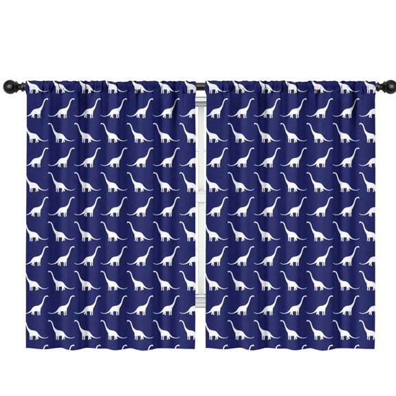 Blackout Kids Curtains,DarkBlue White Dinosaurs Silhouettes Pattern Childrens Insulated Curtains Set Of 2,Bedroom Essentials,Toddler Room Decor 42"x63"