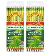 Ticonderoga Pencils, #2 Soft, Yellow, Presharpened, 18 Per Pack, 2 Packs