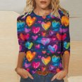 thumbnail image 2 of Penkiiy Chemises de la Saint-Valentin pour Femmes, Graphique Cœur, Col Rond, Hauts Décontractés, Blouses Amples à Manches 3/4, Grande Taille, Tunique 2025 2TG Multicolore, 2 of 5