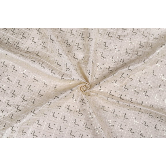TRILOKI Off White Poly Raw Silk Embroidery DIY Arts & Crafts, Sewing, Wedding Dress, Crafts, Inches 44, 38 Work By The Yard