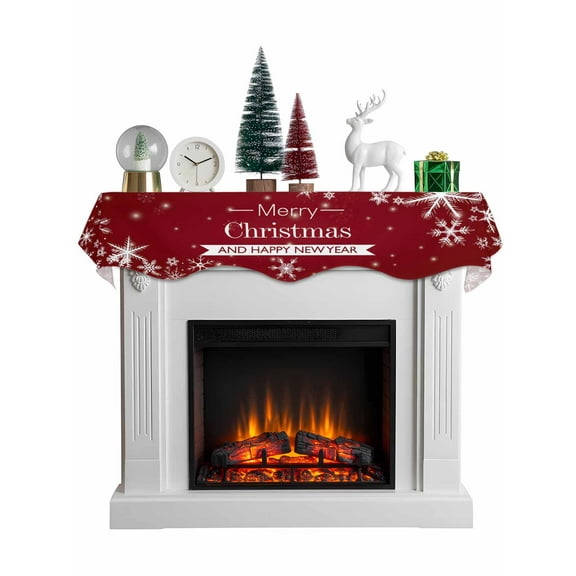 Christmas Snowflakes Red Mantel Scarf Fireplace Decorations for Living Room, Modern Winter Xmas New Year Fireplace Mantel Scarf Cover Runner for Halloween/Thanksgiving/Christmas Decor 70"x17"