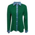 thumbnail image 5 of Dazajoo Waffle Knit Button Down Oversized Tops for Women Casual Long Sleeve Lapel Shirts with Denim Trim,Army Green,XL, 5 of 5