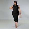 thumbnail image 3 of AURA Women Plus Size Sleeveless Bodycon Dress High Waist Midi Casual Elegant Summer Dress, 3 of 5