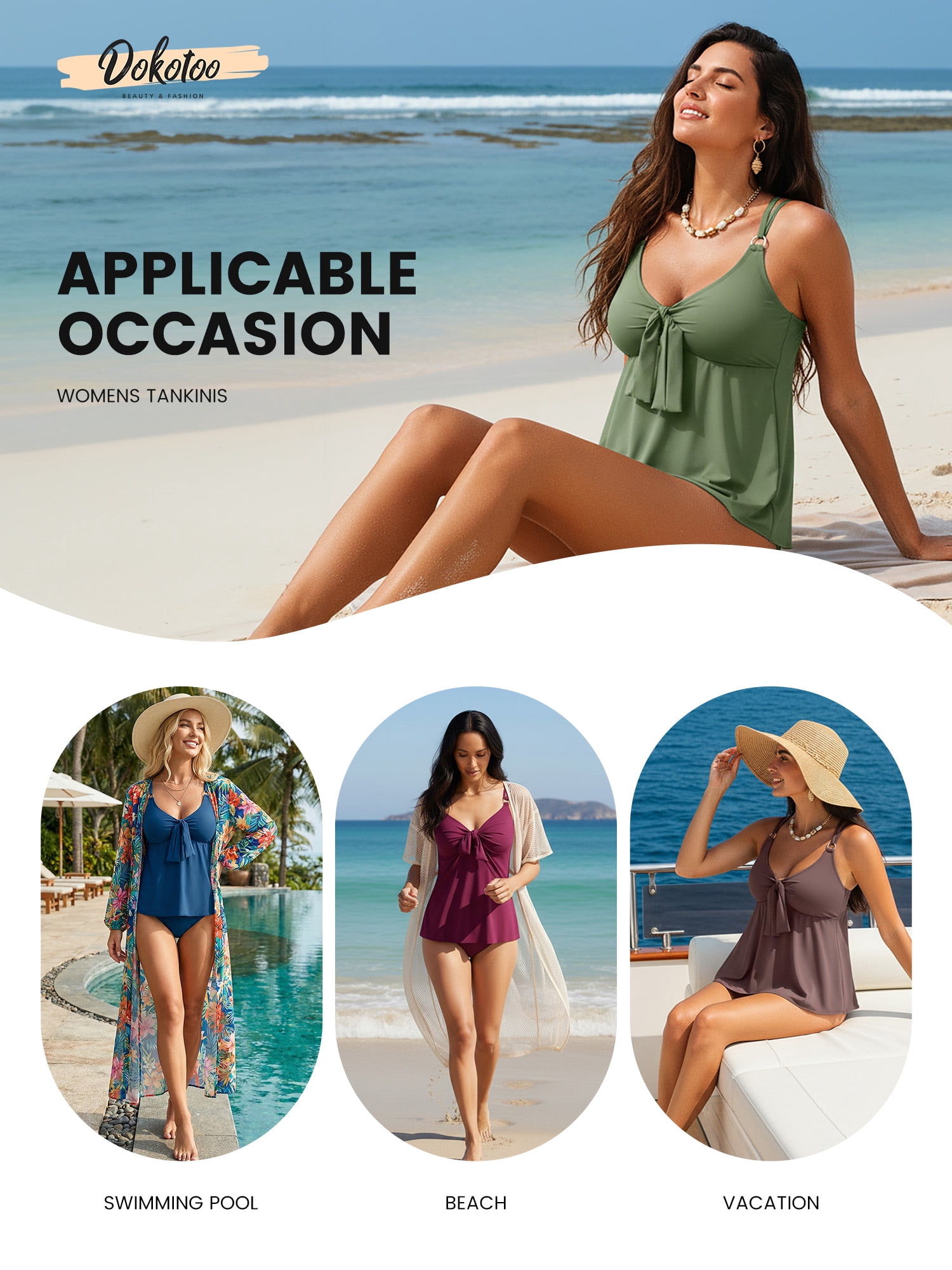 DOKOTOO 2 Piece Swimsuits for Women Tie Front Tankini Top with Brief Bottom Tummy Control Bathing Suit Brown XL US16-18
