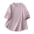 thumbnail image 1 of fheaev Chemises en Lin pour Femmes Hauts d'Été Manches 3/4 Grande Taille Col Rond Chandail Tunique Hauts Coupe Ample Blouses T-Shirt Chic Décontracté Vacances Travail Hauts, 1 of 7