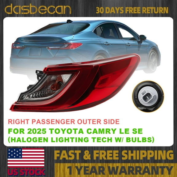 Dasbecan Right Passenger Outer Side Halogen Tail Light W/Bulb For Toyota Camry LE SE 2025 #81550-AQ010 81550AQ010