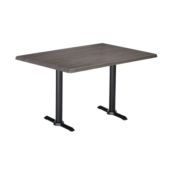 Two Indoor/Outdoor 36" Tall OD211EB Black Table Bases with a 22" Foot and a 30" x 48" Indoor/Outdoor Charcoal Top by the Holland Bar Stool Co.