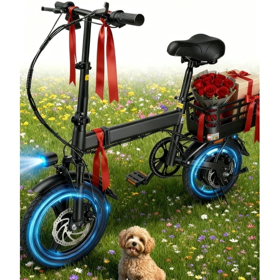 BroPath Electric Bike for Adults and Teens,Ebike,Electric Bicycle with 432WH Battery,14" Folding Ebike with Baskets,20MPH,20 Miles(MAX),500W Peak Motor,Front Absorption,Commuter Mini E Bikes,UL2849