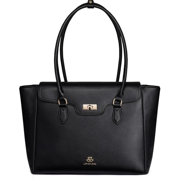 LOVEVOOK Laptop Bag for Women Soft Leather Work Bag, Office Shoulder Tote Purse Professional Briefcase with Flap Design