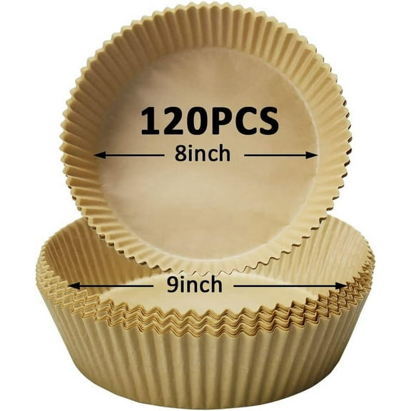 Disposable Non-Stick Air Fryer Parchment Paper Liner 120Pcs, 8 Inch Round Oil-Proof Water-Proof Parchment Paper for Air Fryer Microwave & Oven (Brown)