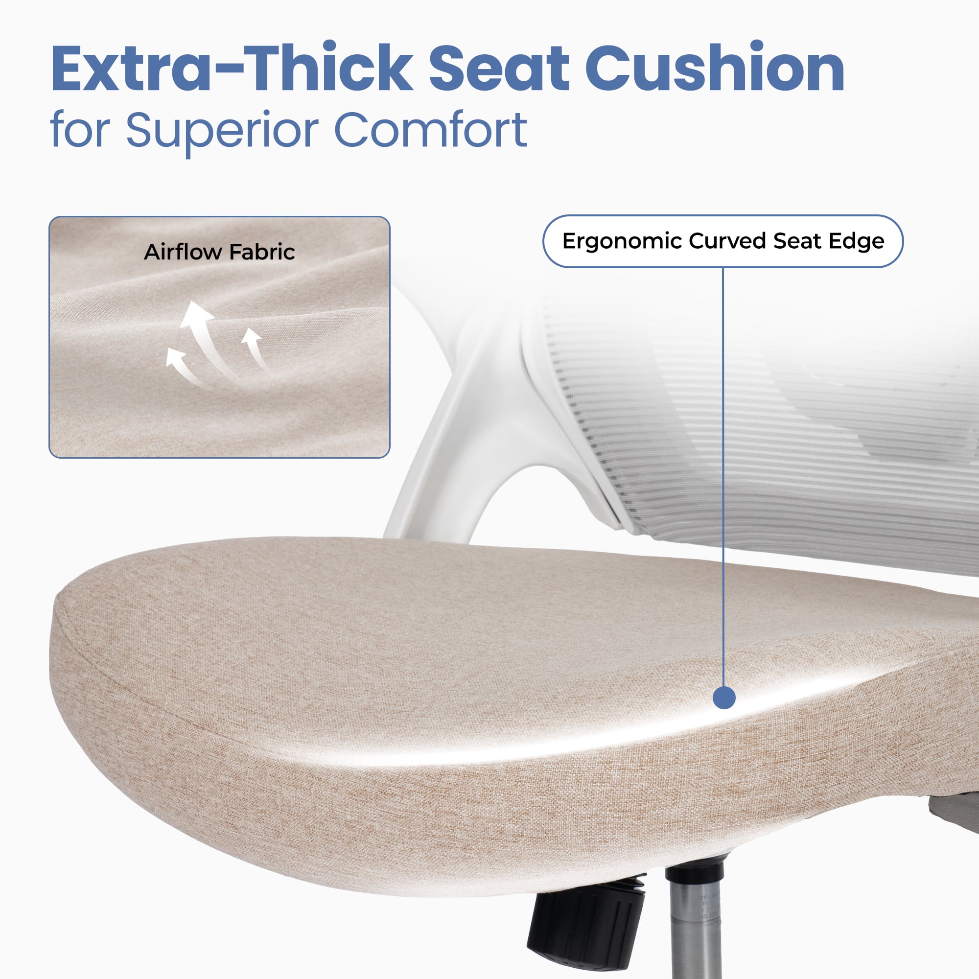 CELTOSS Ergonomic Office Chair, High Back Flip-Up Armrests Design, Adjustable Mesh Headrest and Lumbar Support, Beige